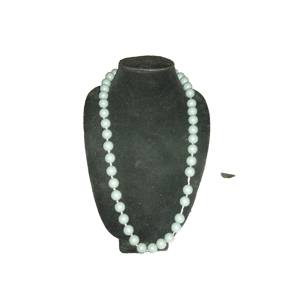 Vintage Style Matte Sage Green‎ Knotted Bead Strand Necklace Barrel Clasp Long